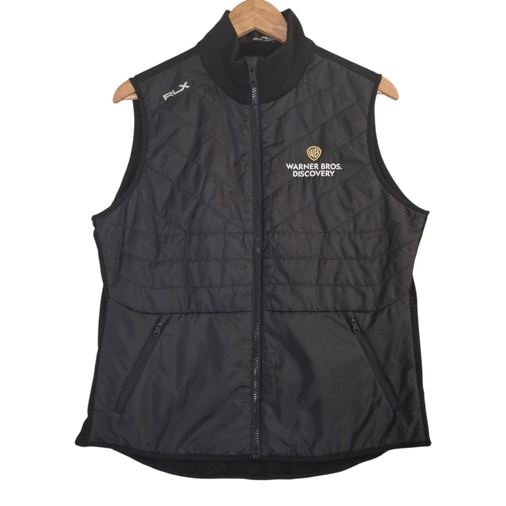 RLX Ralph Lauren Warner Bros Discovery Quilted Vest Black Womens Large Zip Up